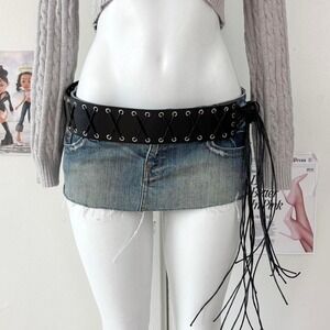 Y2K Grunge Lace Up Wide Belt Black Grommet Detail One Size — Indie / Gothic